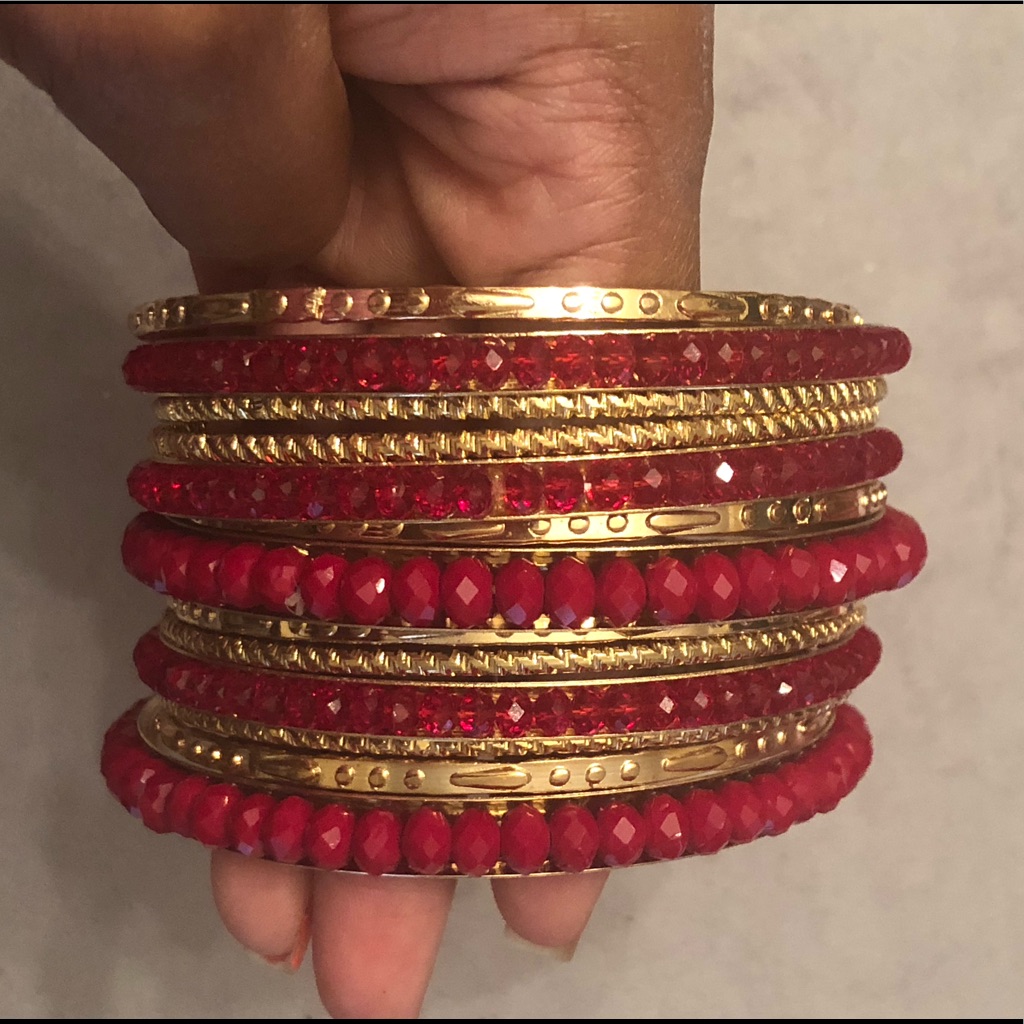 Ruby Red & Gold Bangle Set